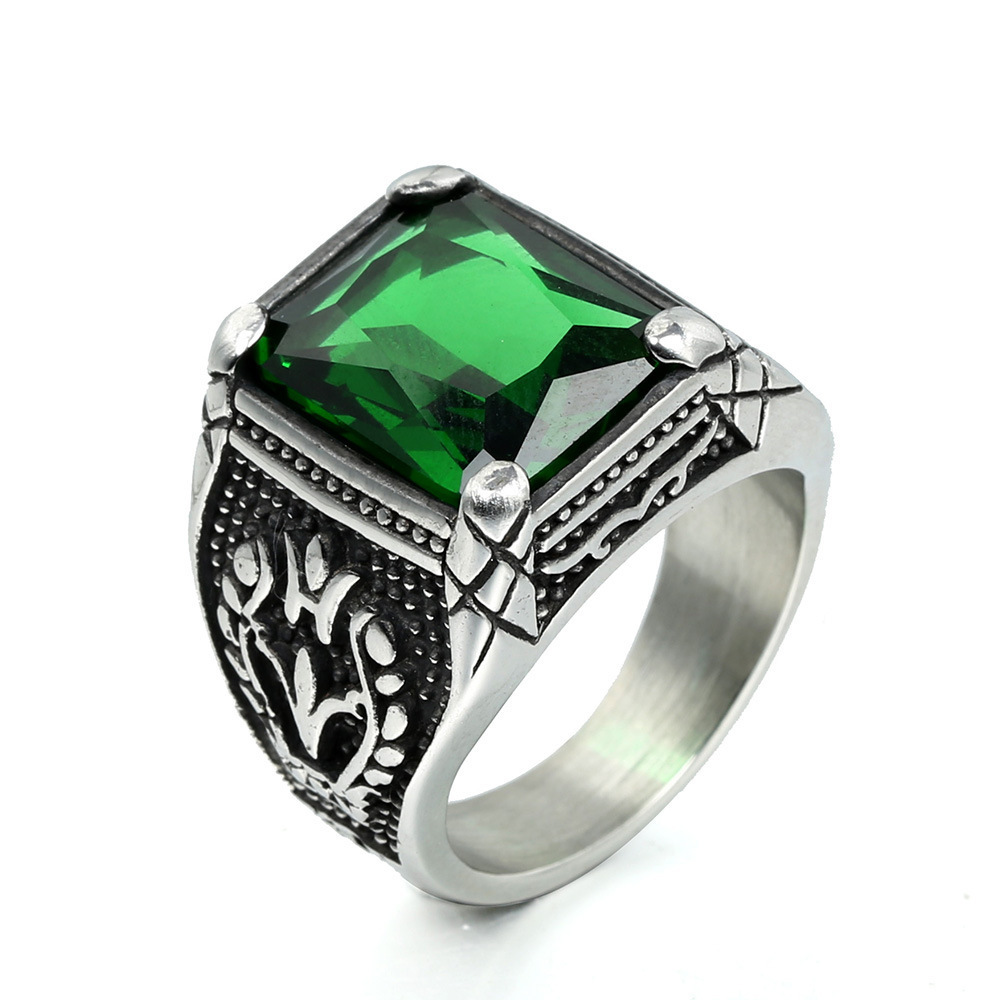 New Punk Retro 316 Stainless Steel  Tulip Pattern Multicolor Gem Rings Hip Hop Men's Ring Jewelry