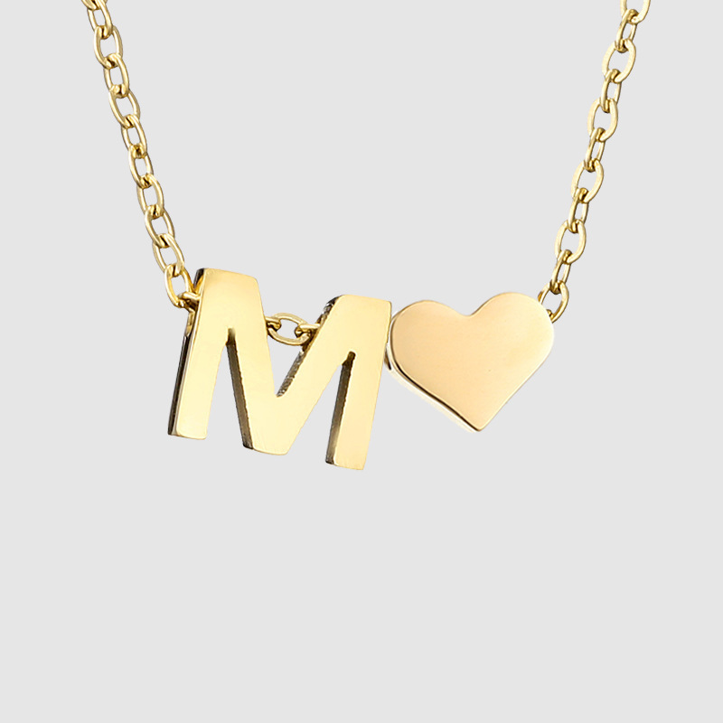 Exquisite Simple Stainless Steel Women Custom Chain Necklace Alphabet Letter Heart Pendant Necklace