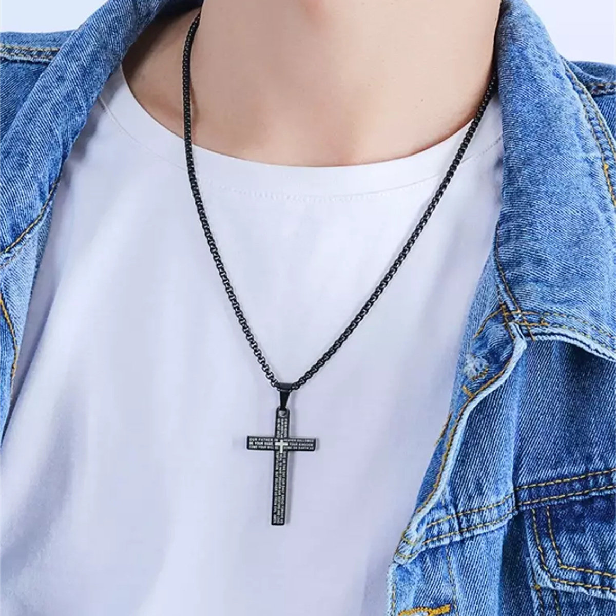 Vintage Punk Gothic Style Stainless Steel Pendant Cross Chain Necklace For Men Religious Prayer Jesus Jewelry