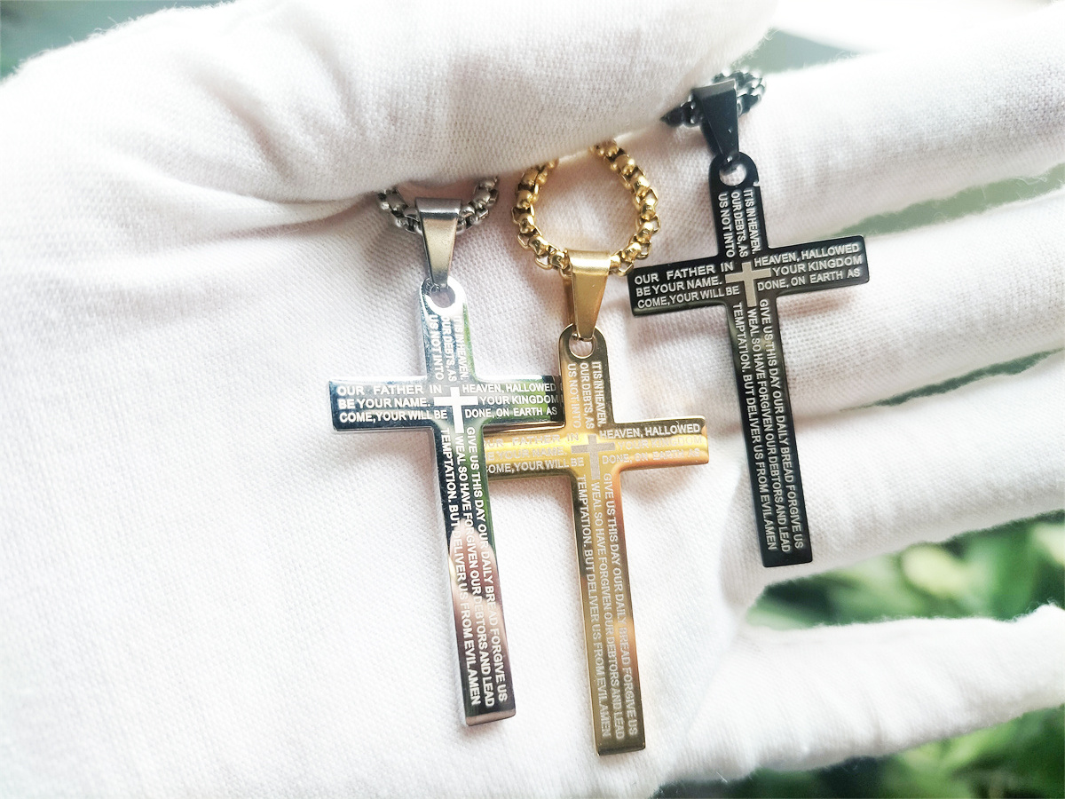 Vintage Punk Gothic Style Stainless Steel Pendant Cross Chain Necklace For Men Religious Prayer Jesus Jewelry