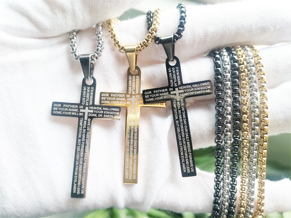 Vintage Punk Gothic Style Stainless Steel Pendant Cross Chain Necklace For Men Religious Prayer Jesus Jewelry