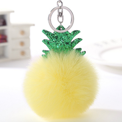 Pineapple pom pom keychain hot sale