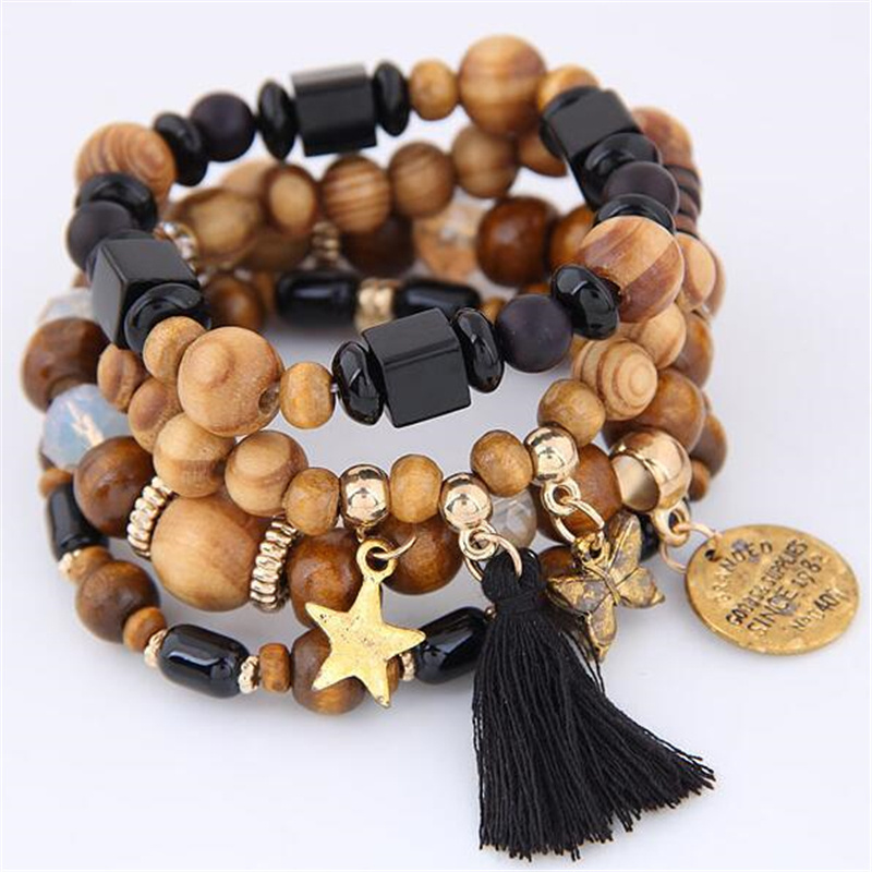 Alibaba Express New Product Wood Tassel Bracelet Bali Style Charm Bracelets