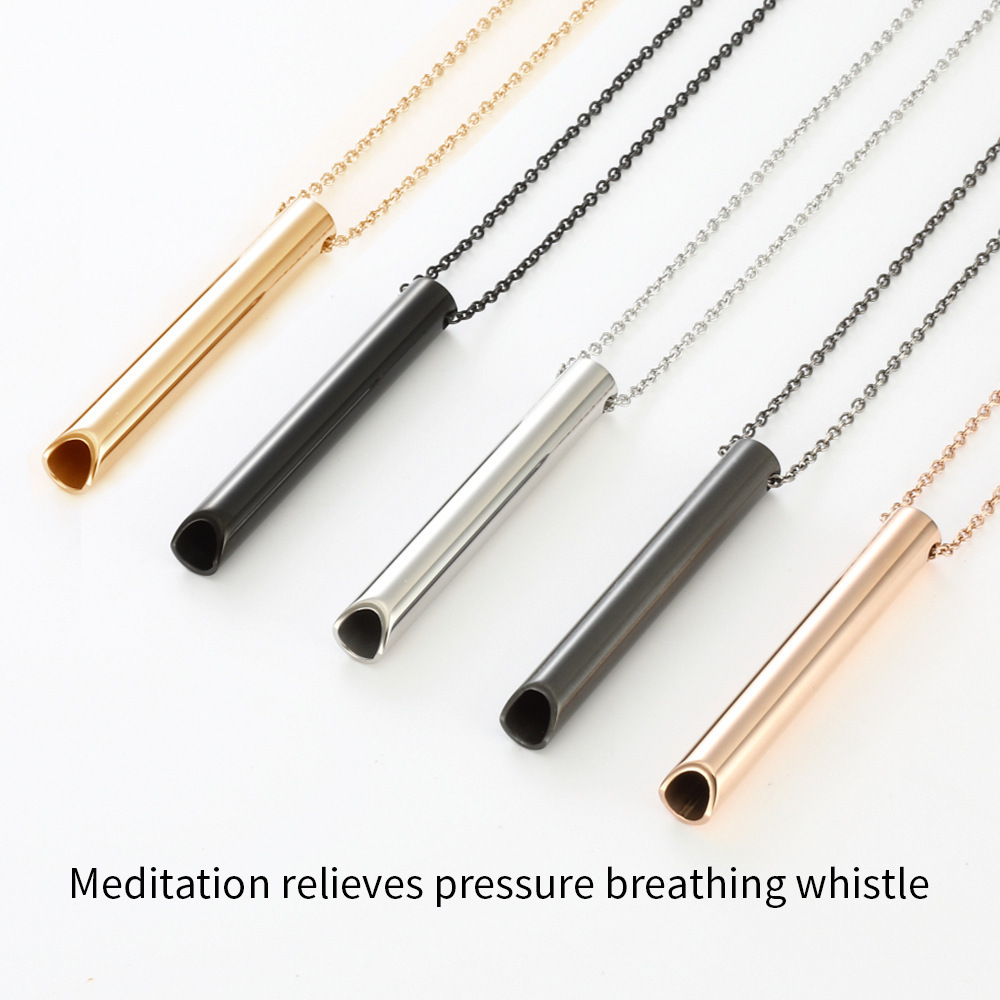 Custom Stress Anxiety Relief Items Stainless Steel Whistle Necklace Mindful Breathing Necklace For Meditation