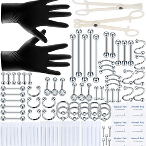 Professional Tattoo Piercing Tool Kit 140pcs/set Stainless Steel Nose Lip Tongue Cartilage Ring Body Jewelry Nose Ring Set