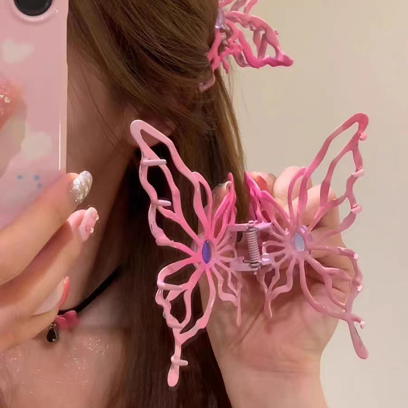 9.8 cm Korean Style Sweet Metal Butterfly Hair Claws Butterfly Factory Price  Elegant Pink Purple  Personality Hair Claw