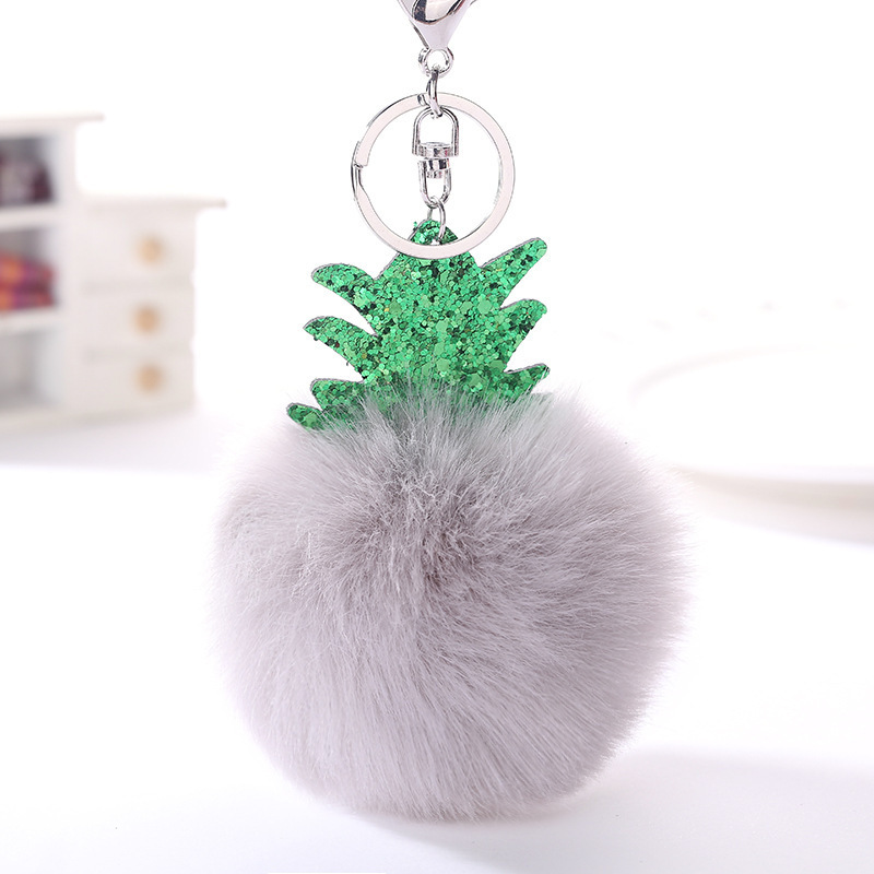 Portachiavi  Hot Selling Fluffy Faux Fur Ball Pompom Keychain Plush Trinket Car Pineapple Keychains