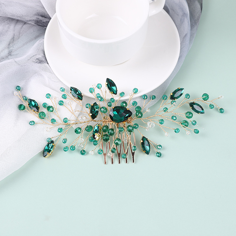 Flower Bridal Hair Comb Green Pearl Wedding Hair Accessories for Brides Crystal Wedding Headpiece for Bride and Bridesmaids