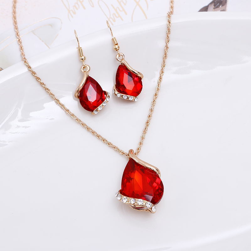 New Colorful Crystal Wedding Jewelry Set Gold Plated Women Waterdrop Dangle Earrings And Necklace Set