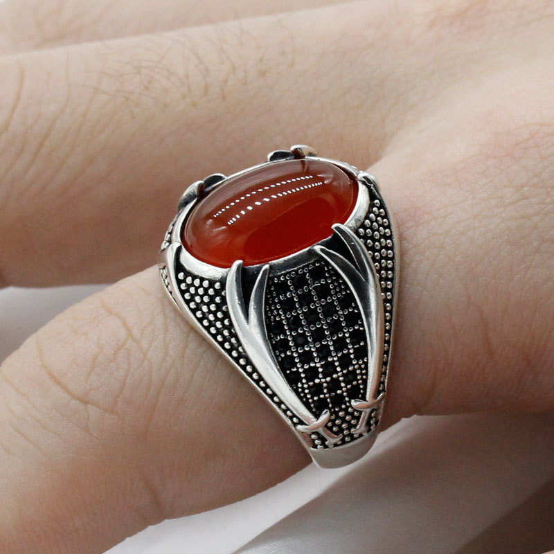 Retro Punk Islamic Rings Trendy Religious Muslim Jewelry Vintage Turkish Double Swords Black Stone Ring For Men