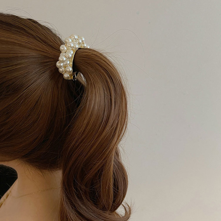 Horquillas  Elegant Pearl Hair Clip Ponytail Hairgrip Women Girls Chic Barrettes Claw Pearl  Crab Hairpins