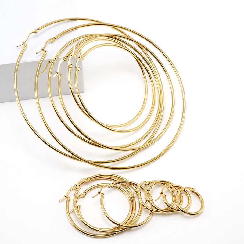 Stainless Steel Big Hoop Earrings For Women Girls Gold Plated Jewelry 15mm-100mm Geometric Big Circle Hoop Dangle Earrings