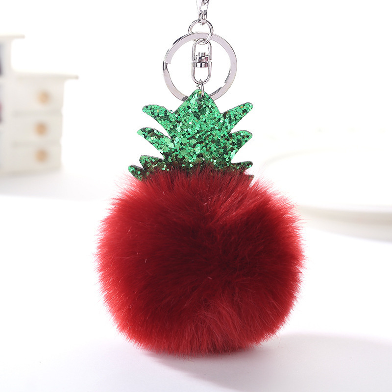 Portachiavi  Hot Selling Fluffy Faux Fur Ball Pompom Keychain Plush Trinket Car Pineapple Keychains