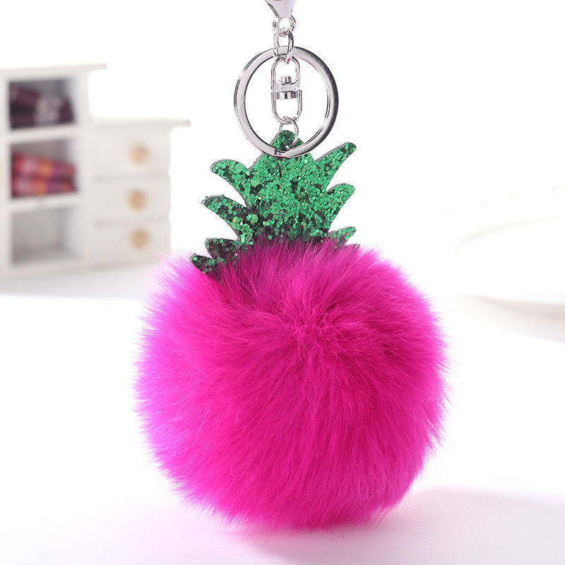 Portachiavi  Hot Selling Fluffy Faux Fur Ball Pompom Keychain Plush Trinket Car Pineapple Keychains