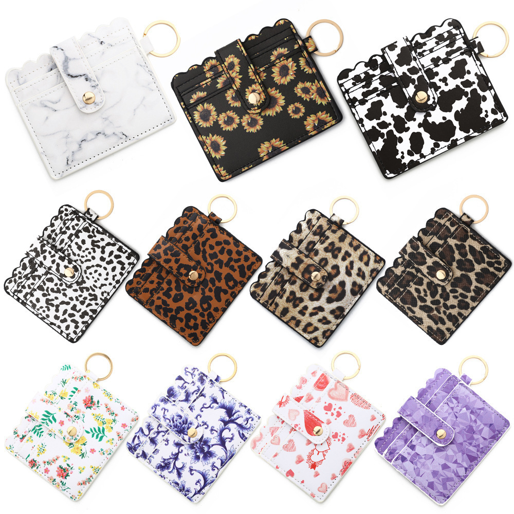 Custom PU Leather Card Holder Fashion DIY PU Leather Credit Card Holder Women Wristlet Wallet Keychain