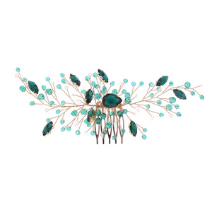 Flower Bridal Hair Comb Green Pearl Wedding Hair Accessories for Brides Crystal Wedding Headpiece for Bride and Bridesmaids