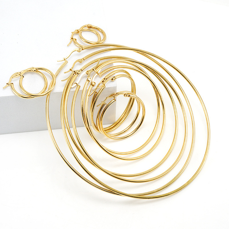 Stainless Steel Big Hoop Earrings For Women Girls Gold Plated Jewelry 15mm-100mm Geometric Big Circle Hoop Dangle Earrings