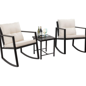 Outdoor 3 Pieces Wicker Patio Furniture Modern Rocking Bistro Rattan Chair Set with Coffee Table