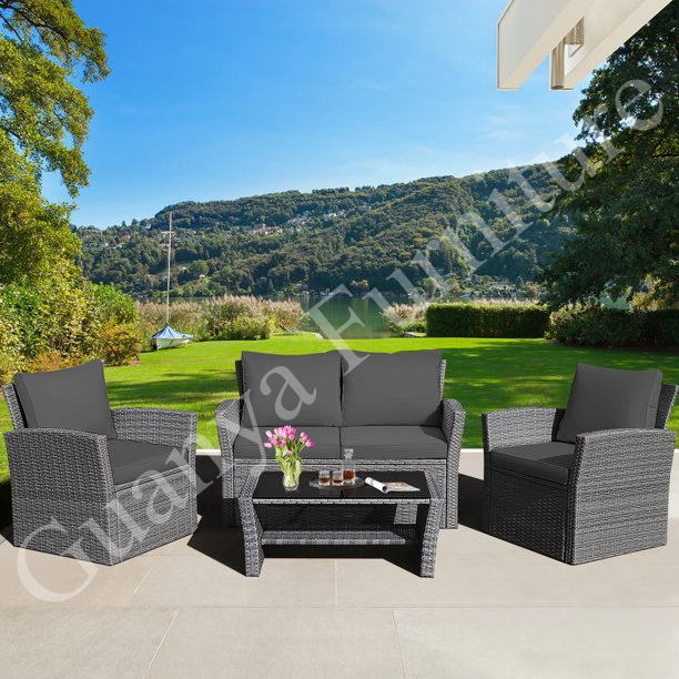 4 Pieces Outdoor Patio Rattan Furniture Sets Wicker Conversation Set Garden furniture Set