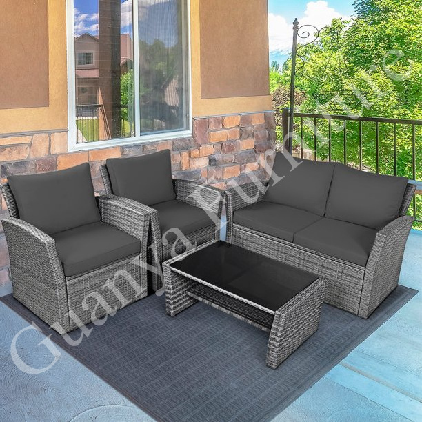 4 Pieces Outdoor Patio Rattan Furniture Sets Wicker Conversation Set Garden furniture Set