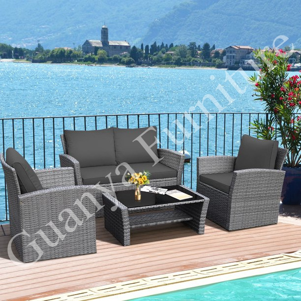 4 Pieces Outdoor Patio Rattan Furniture Sets Wicker Conversation Set Garden furniture Set