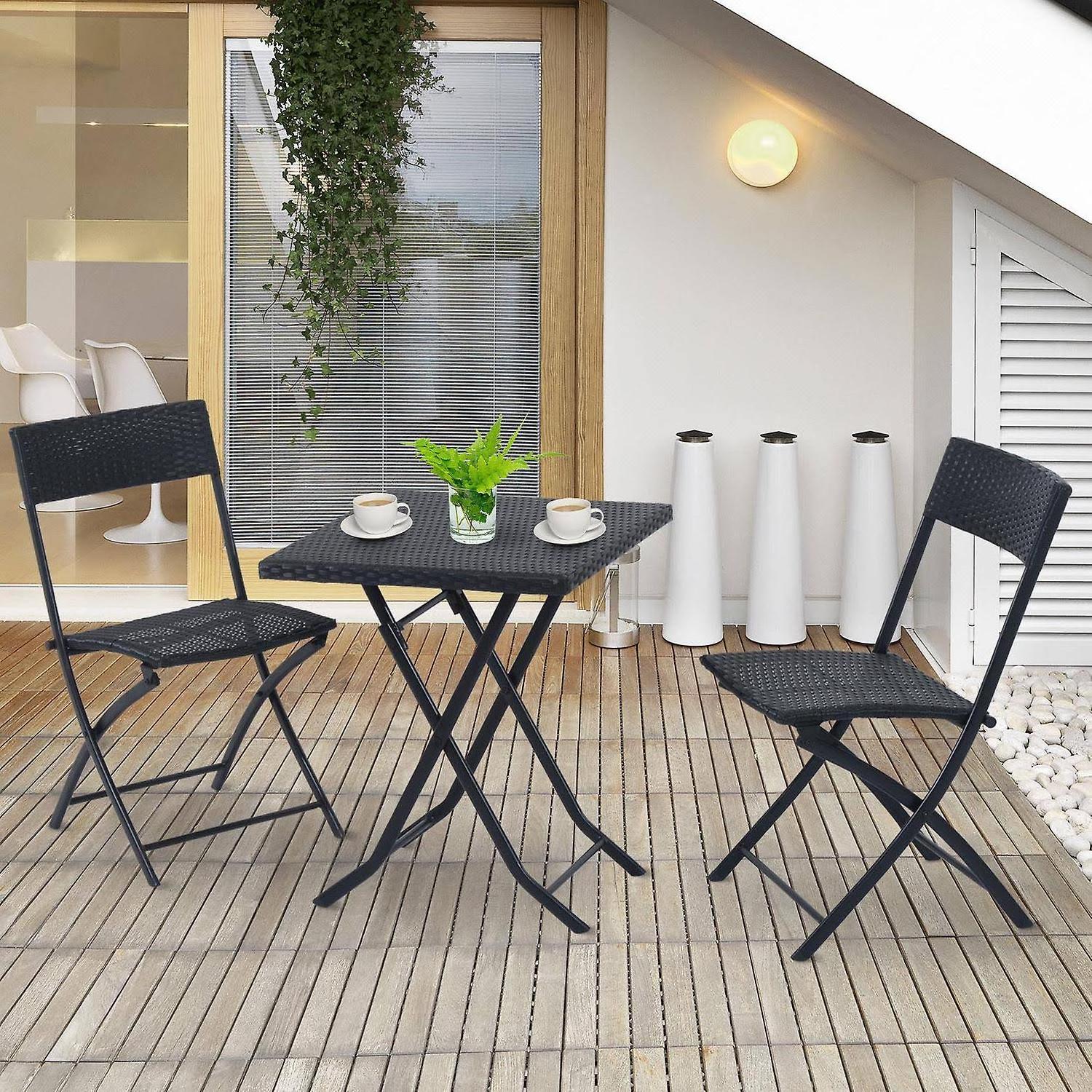 New Design 3pcs Garden Cast Iron Bistro Table And Chair Sets Foldable Mosaic Rattan Bistro Back Rest Dining Table Set