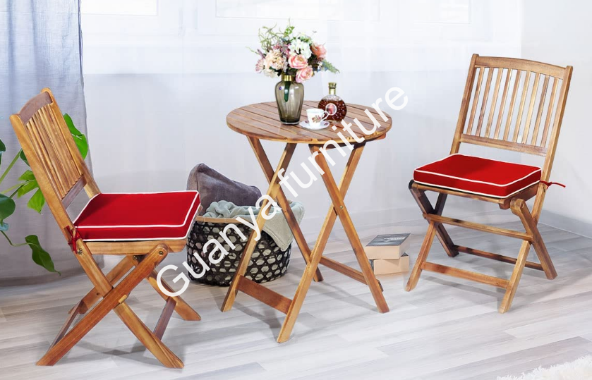 3 PCS Patio Folding Bistro Set, Outdoor Acacia Wood Chair and Table Set with Round Coffee Table, Ideal for Indoor Patio Poolside