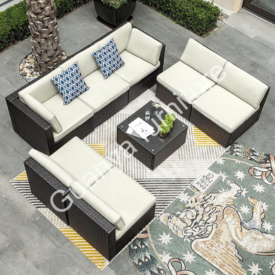 Guanya 8 Pieces Patio Furniture Set, Outdoor Sectional Sofa PE Rattan Wicker Conversation Set Outside Couch