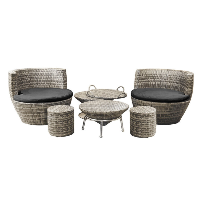 Factory Supply Outdoor Furniture 6 Piece Rattan Cube Set Garden Aluminum Conversation Egg Chair With Table  Set