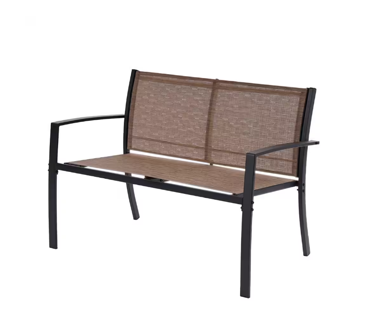 French Outdoor Brown 4-Piece Steel Metal Patio Conversation Set Bistro Set with Tempered Glass Top Coffee Table And Chair Set