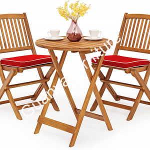 3 PCS Patio Folding Bistro Set, Outdoor Acacia Wood Chair and Table Set with Round Coffee Table, Ideal for Indoor Patio Poolside