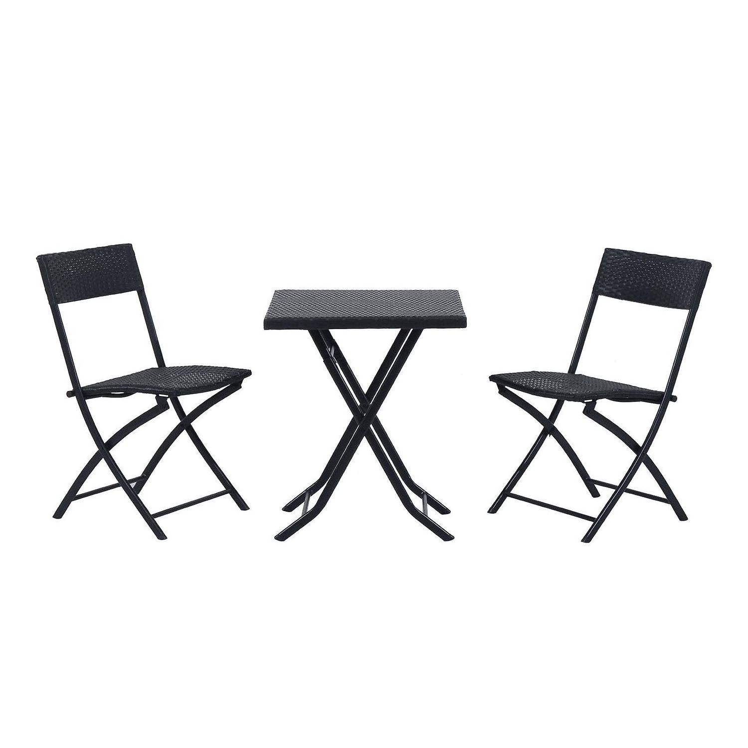 New Design 3pcs Garden Cast Iron Bistro Table And Chair Sets Foldable Mosaic Rattan Bistro Back Rest Dining Table Set