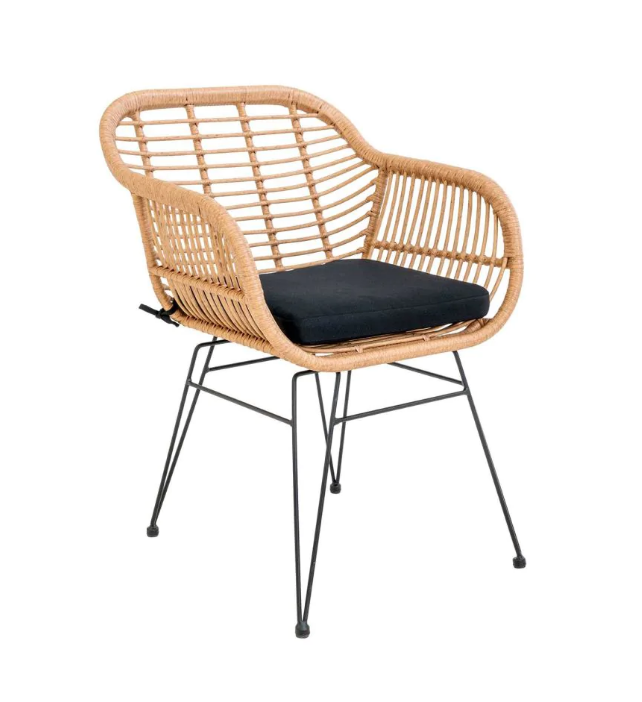 Hot Sale Leisure Unique Outdoor Garden Furniture PE Rattan Coffee Chair Wicker Patio Arm Chair With Black Waterproof Cushion