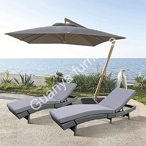 Guanya Patio Wicker Chaise Lounge Chair Outdoor Rattan Sunbathing Lounge Chair for Outside Reclining sunbed layout chair with Cu