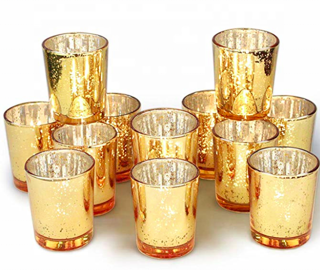 Mercury Glass Votive Tealight Candle Holder Gold for Decoration Gold Votive Candle Holders