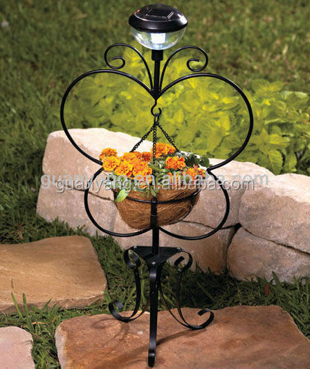 Teardrop Light Plant Stand Solar LED Antique Metal Indoor Unique Fleur-de-lis Metal Hanging Basket Plant Stand Iron Carton Box