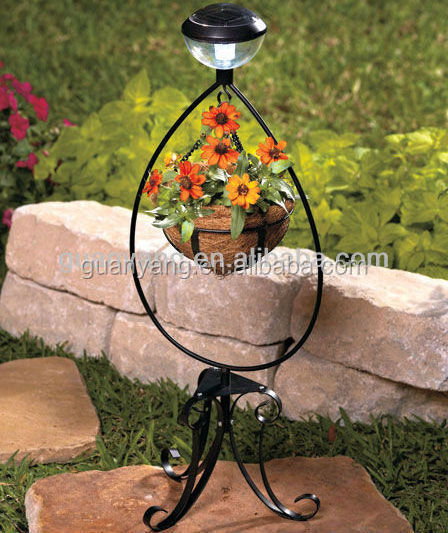 Teardrop Light Plant Stand Solar LED Antique Metal Indoor Unique Fleur-de-lis Metal Hanging Basket Plant Stand Iron Carton Box