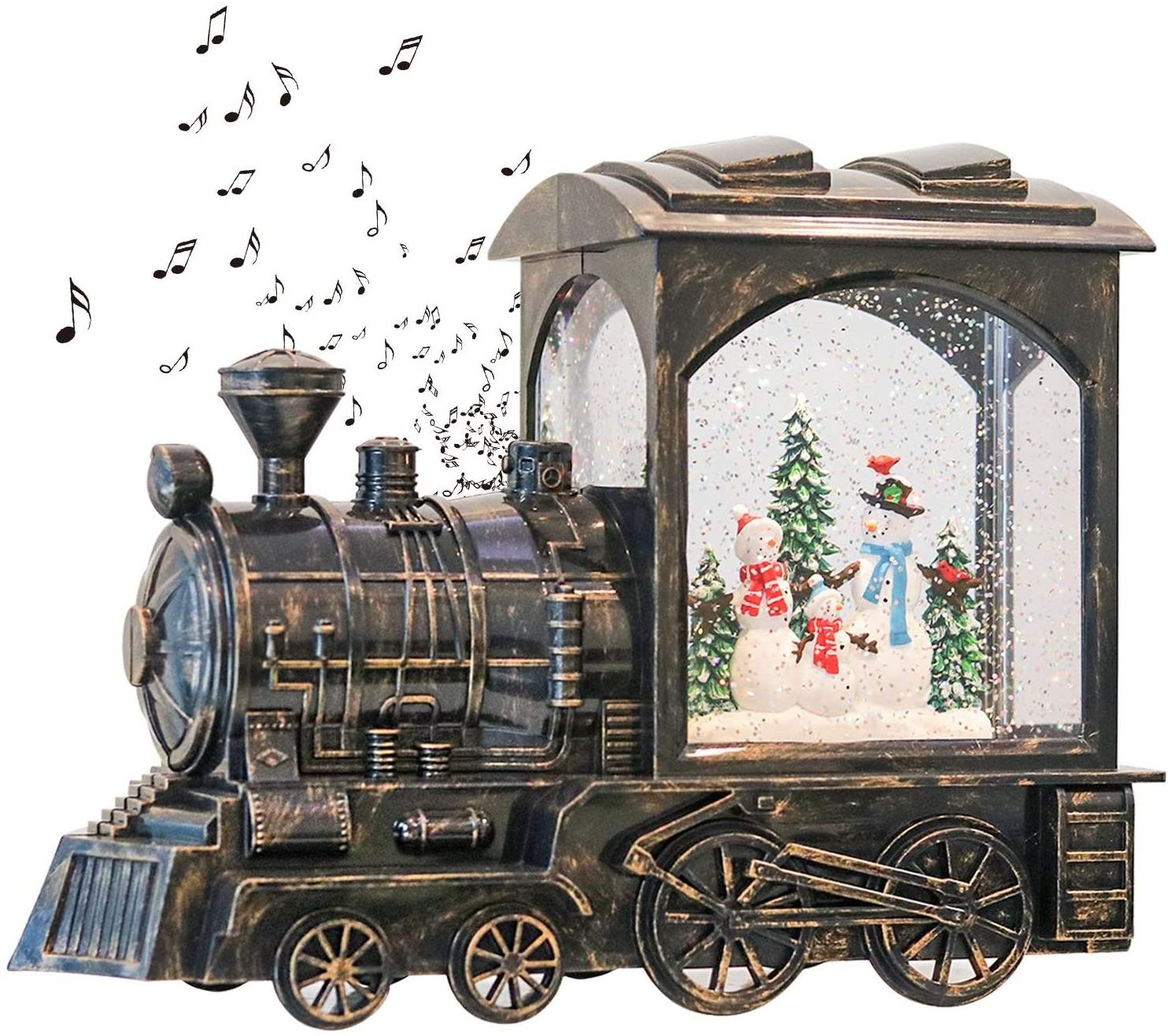 Glittering Battery Music Lighted Lantern Train Santa Snow Globe for Christmas