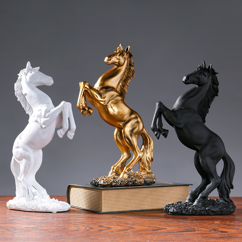 Large Indoor White Black Golden Resin Home Decoration Sculpture Life Size Horse Statue