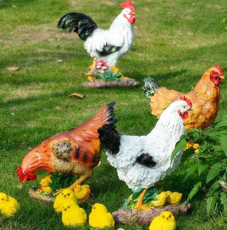 Custom Resin Life Size Animal Statue Realistic Hen Rooster Statue Garden Decoration