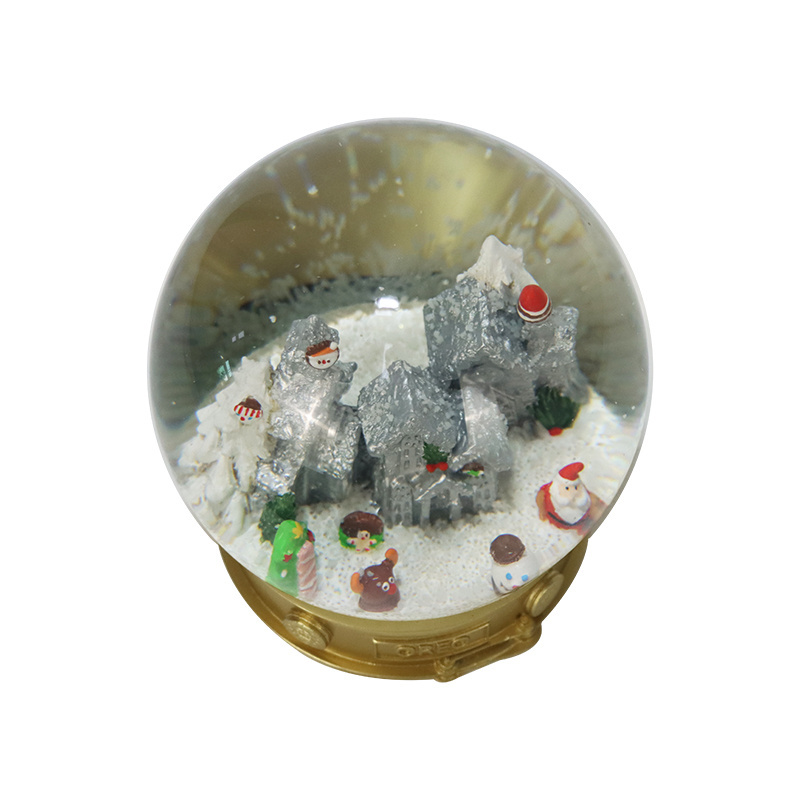 Custom Made Christmas Village Glass Gold Base Snowball With Flakes