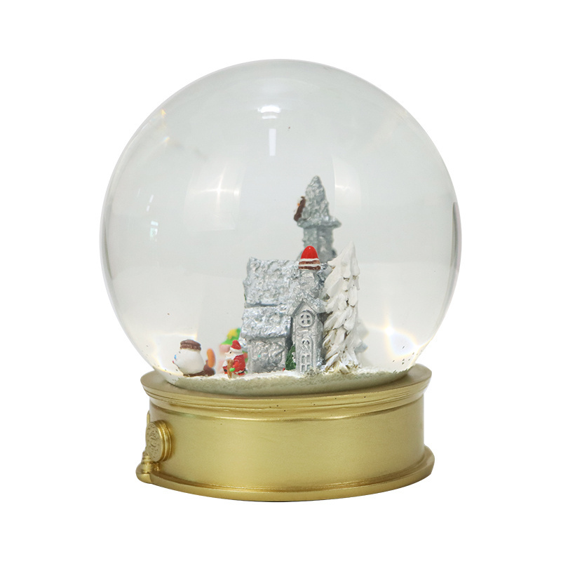 Custom Made Christmas Village Glass Gold Base Snowball With Flakes