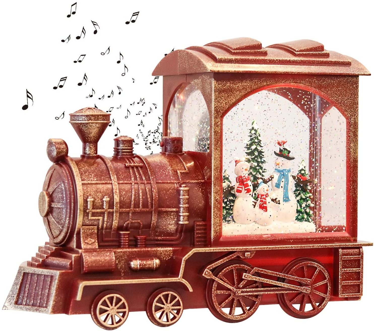 Glittering Battery Music Lighted Lantern Train Santa Snow Globe for Christmas