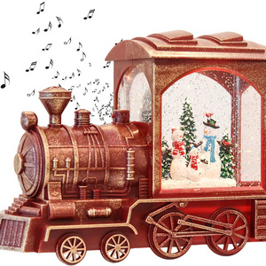 Glittering Battery Music Lighted Lantern Train Santa Snow Globe for Christmas