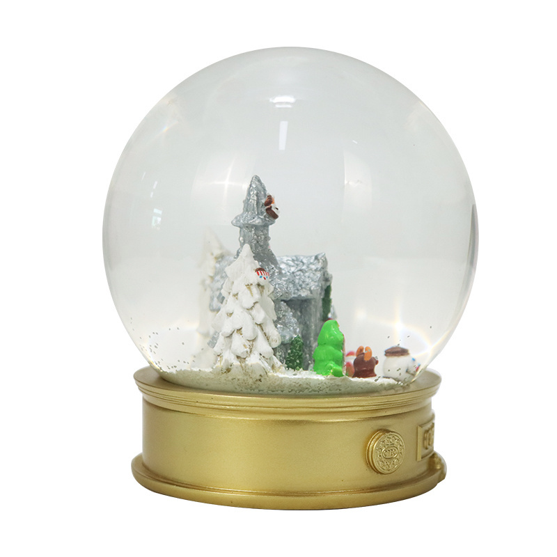 Custom Made Christmas Village Glass Gold Base Snowball With Flakes