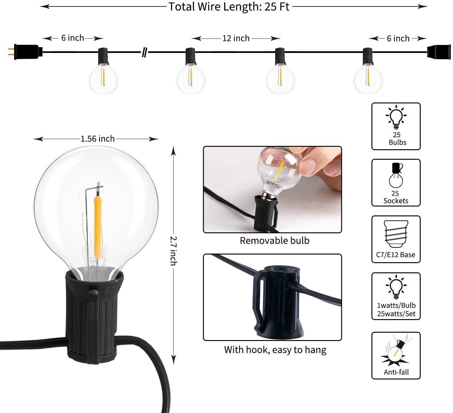 UL E12 120V Edison Filament G40 Shatterproof LED Replacement Bulb for Retro Lighting