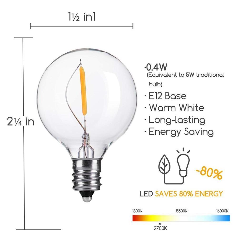 UL 120V E12 Edison Filament G40 Shatterproof LED Replacement Bulb for Retro Lighting