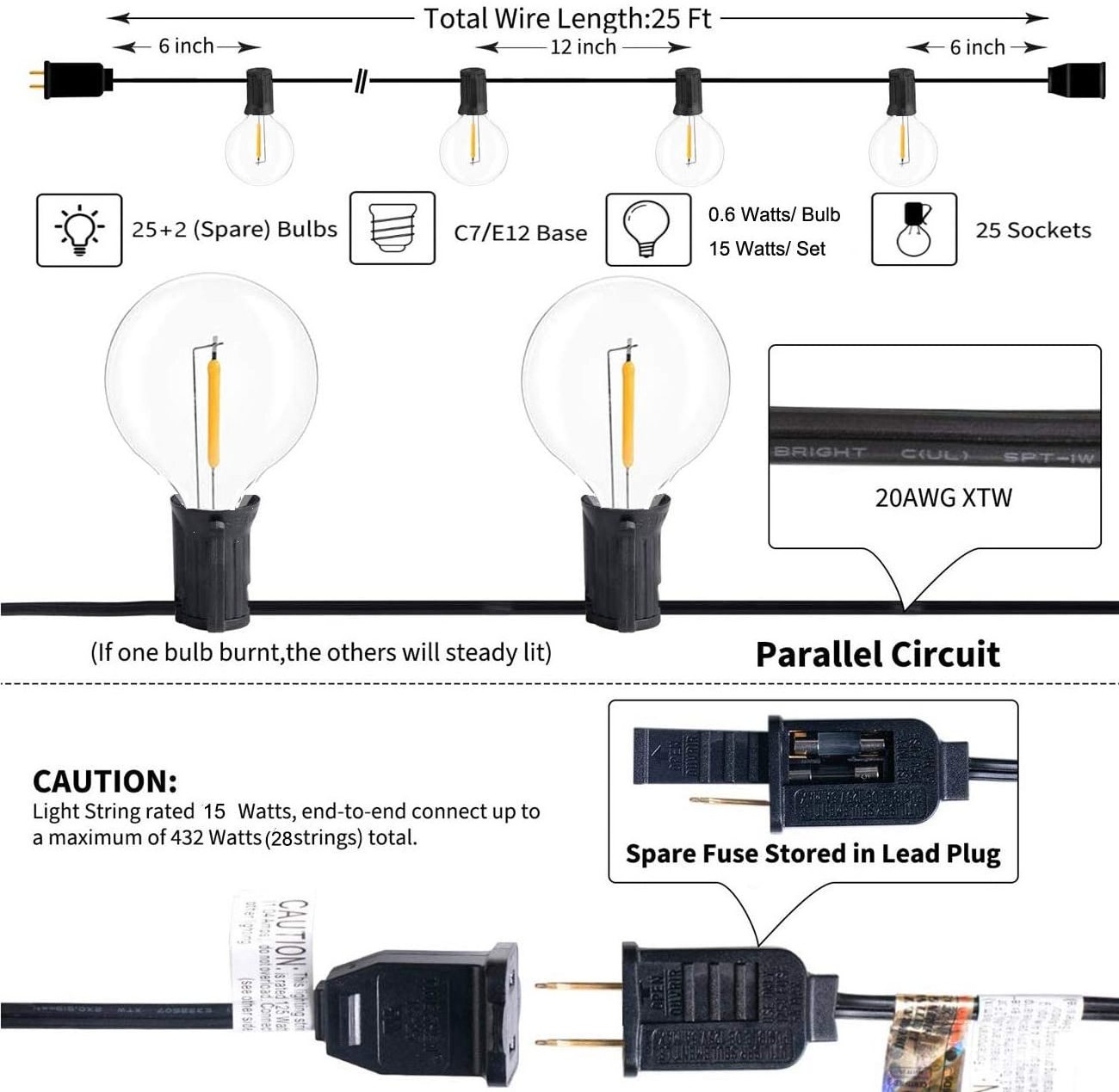 UL 120V E12 Edison G40 LED Bulb Retro Lighting Lamp led filament bulb ip65