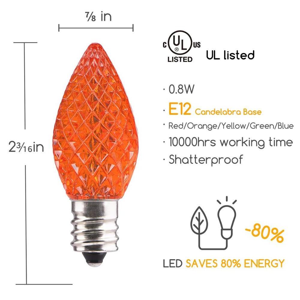 UL 25 Pack C7 LED Bulb for Christmas String Light, E12 Candelabra Base, Commercial Grade Dimmable Cool White