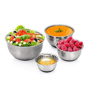 Kitchen Metal Mixing Bowl Set Salad Cutter Bowl Stainless Steel Meal Salad Bowls with Non-Slip Silicone Bases